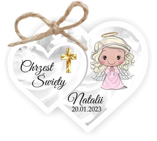 Papierowa zawieszka do prezentów na Chrzest z aniołkiem
