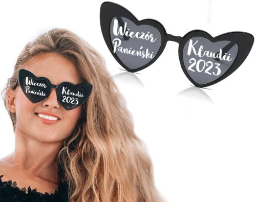 CZARNE okulary w kształcie serca na Wieczór Panieński