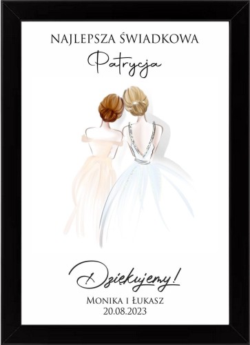 Podziękowanie dla świadkowej, prezent dla świadkowej plakat w ramce, najlepsza świadkowa