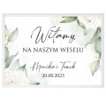 Tablica powitalna na salę weselną 50x70cm białe róże, tablica weselna w ramce do postawienia na sztalugę