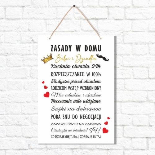 Zasady w domu Babci i Dziadka, Prezent na Dzień Babci i Dziadka tabliczka ścienna