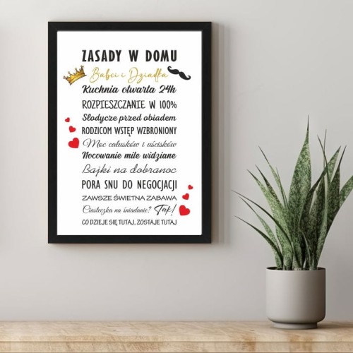 Plakat Zasady w domu Babci i Dziadka, Prezent na Dzień Babci i Dziadka tabliczka ścienna
