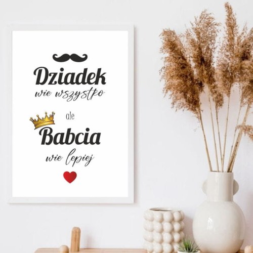 Plakat na Dzień Babci i Dziadka Ramka Dziadek wie wszystko ale Babcia wie lepiej