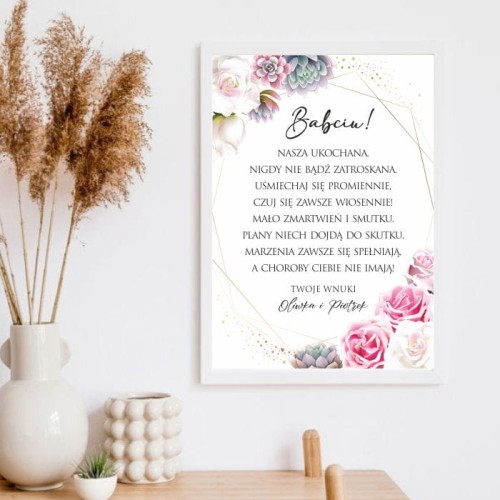 Ramka dla Babci Plakat z wierszykiem na Dzień Babci "Babciu nasza ukochana nigdy nie bądź zatroskana"