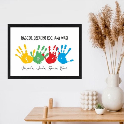 Prezent na dzień Babci i Dziadka Ramka z imionami i odciskami dłoni , personalizowany prezent dla Dziadków