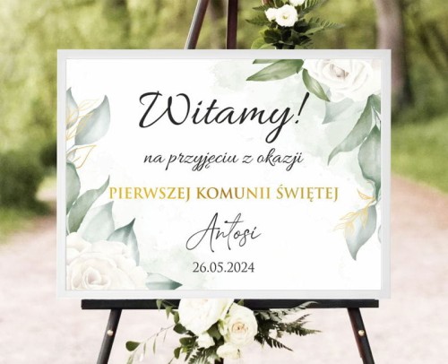 Plakat powitalny z różami dla dziecka komunijnego