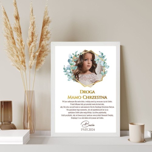 Podziękowanie dla Matki Chrzestnej Plakat z dedykacją na I Komunię Świętą od córki chrzestnej