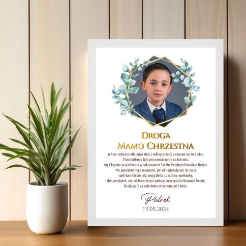 Podziękowanie dla Mamy Chrzestnej Plakat z dedykacją na I Komunię Świętą od chrześniaka