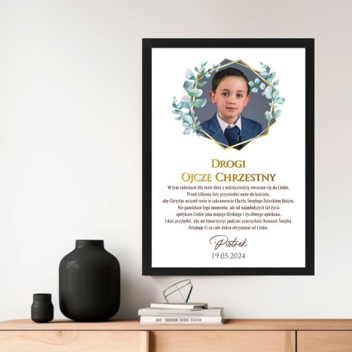 Podziękowanie dla Taty Chrzestnego Plakat z dedykacją i zdjęciem na I Komunię Świętą od chrześniaka
