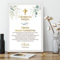 Podziękowanie dla Mamy Chrzestnej Plakat z dedykacją na I Komunię Świętą z krzyżem i eukaliptusem