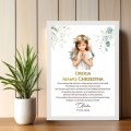 Podziękowanie dla Chrzestnej Plakat z dedykacją na I Komunię Świętą gałązki eukaliptusa
