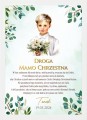 Plakat z dedykacją na I Komunię Świętą od syna chrzestnego. Kolekcja greenery