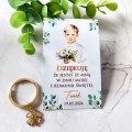 Brelok z dowolną zawieszką na szczęście dla gości komunijnych, karteczka liście eukaliptusa