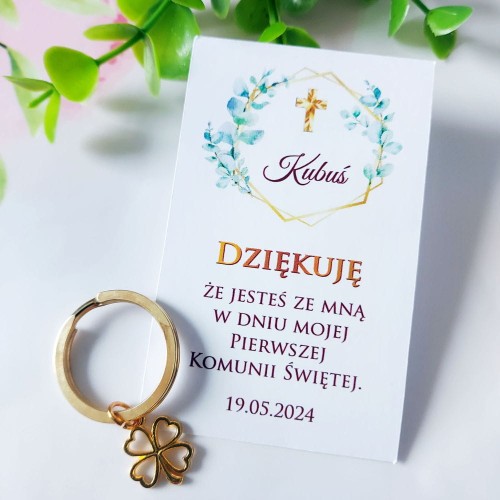 Breloczek na szczęście z zawieszką Podziękowanie dla gości liście eukaliptusa