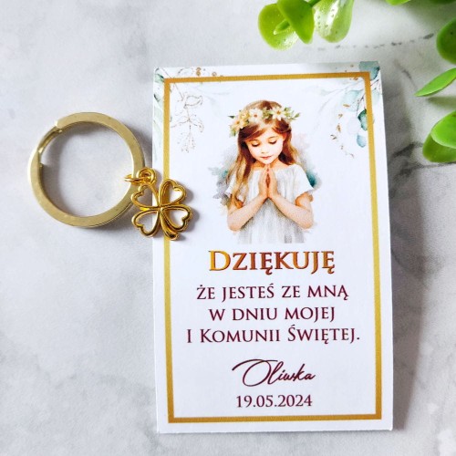 Prezent dla gości - breloczek na szczęście z podziękowaniem dla gości I Komunii