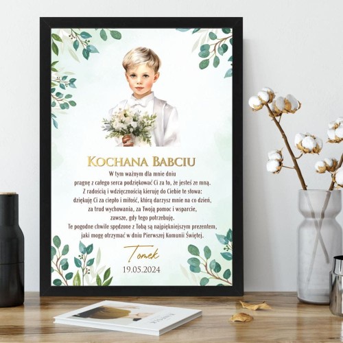 Obraz w ramce podziękowanie dla Babci z okazji Pierwszej Komunii Świętej od wnusia
