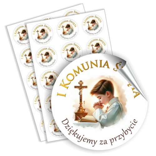 Naklejki  z chłopcem modlącym się na I Komunię świętą