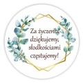 Naklejki I Komunia, liście eukaliptusa, okrągłe naklejki na I komunię