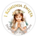 Naklejki na pudełka komunijne dla gości z dziewczynką, i komunia