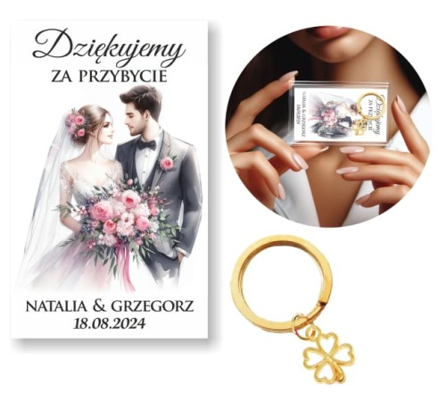 Podziękowanie dla gości na ślub brelok Młoda Para
