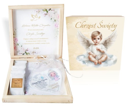 Podziękowanie dla Matki Chrzestnej na Chrzest, pudełko z życzeniami