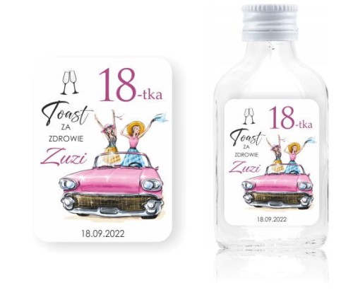 Naklejka na alkohol butelkę setkę 100ml piersiówkę Urodziny 18-stka osiemnastka