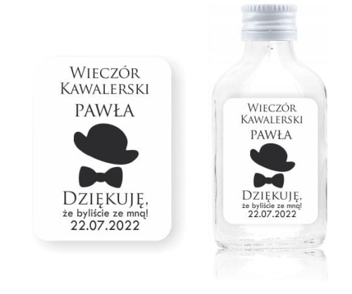 Naklejka na butelkę setkę piersiówkę 100ml wieczór kawalerski