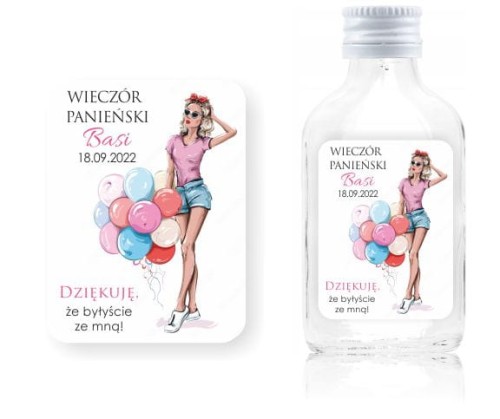 Naklejka na butelki na Wieczór Panieński, naklejki na piersiówkę setkę 100ml
