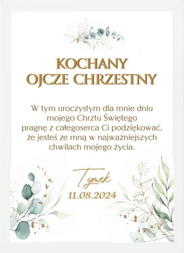 Elegancka pamiątka w ramie Podziękowanie dla Ojca Chrzestnego