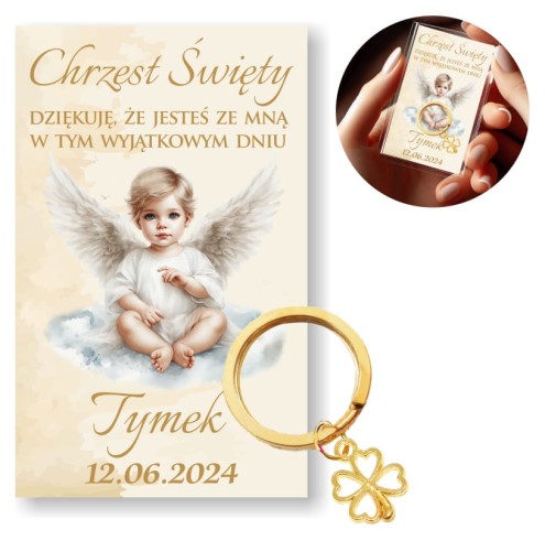 Brelok Podziękowania dla gości na Chrzest karteczka z podziękowaniem