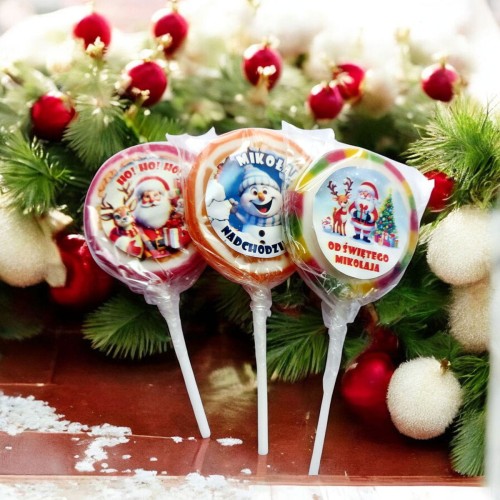 Świąteczne lizaki dla dzieci Lizak owocowy z naklejkami Świątecznymi