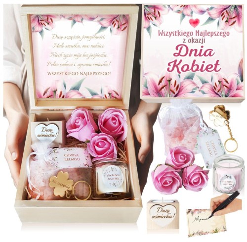 Prezent DZIEŃ KOBIET dla Żony Mamy Babci Dziewczyny Nauczyciela FLOWER BOX KOSZ PREZENTOWY