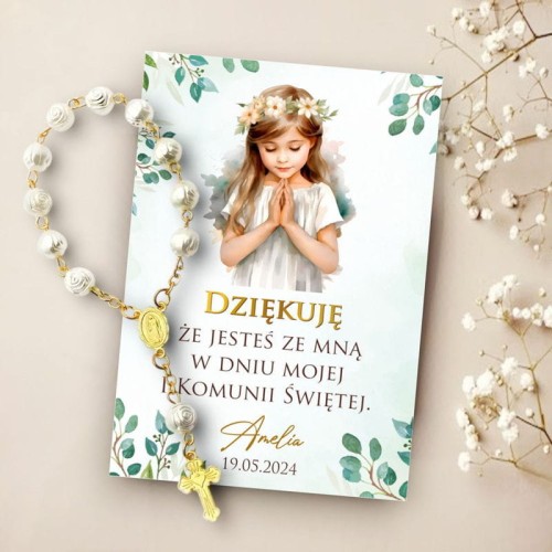 Podziękowanie z Różańcem dla gości I Komunia