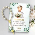Różaniec podziękowanie dla gości I Komunii Św. od chłopca Dziesiątka różańca z karteczką