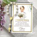 Różaniec z karteczką Podziękowanie dla gości od chłopca na I Komunię