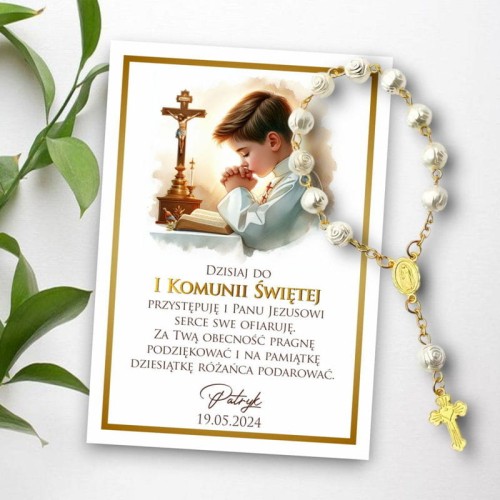 Podziękowanie Różaniec dla gości Modlący się chłopiec I Komunia