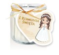Podziękowania dla gości na Komunię Świeca Świeczka Dziewczynka