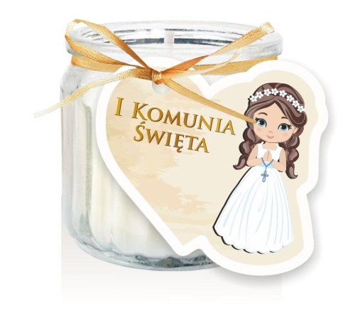 Podziękowania dla gości na Komunię Świeca Świeczka Dziewczynka