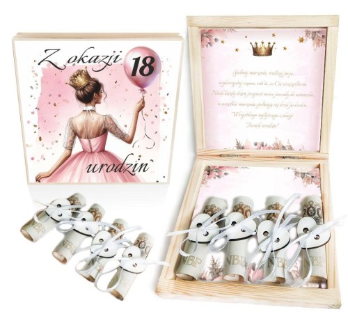 Prezent na urodziny pudełko na pieniądze zastrzyk gotówki 18 30 40 50