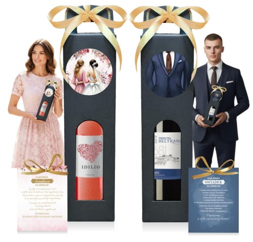 PODZIĘKOWANIE DLA ŚWIADKÓW PUDEŁKO NA WINO ZESTAW 2szt. ŚWIADEK ŚWIADKOWA