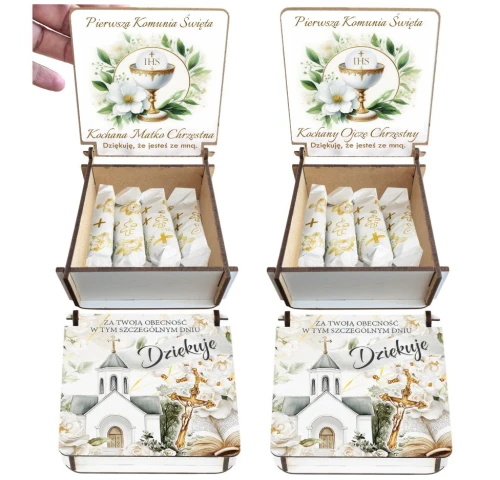 Podziękowanie dla Rodziców Chrzestnych KOMUNIA Pudełko na słodycze 2szt.