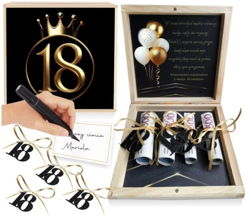 Prezent na 18 urodziny zastrzyk gotówki pudełko pieniądze 18stka