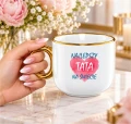 Elegancki biały kubek ze złotym uchem  dla Taty