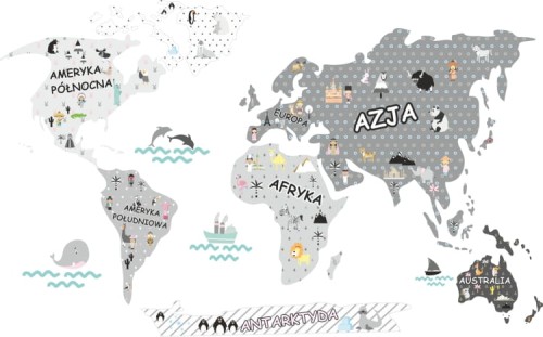 MAPA ŚWIATA Zwierzęta Naklejka dla dzieci