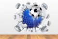 Naklejki 3D, naklejki na ścianę 3D piłka nożna, dziura w ścianie