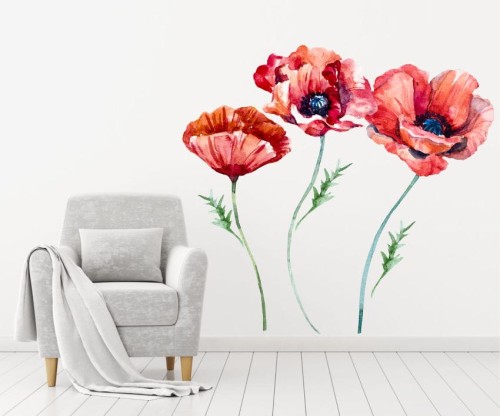 Czerwone MAKI Kwiaty Akwarela Naklejki na ścianę