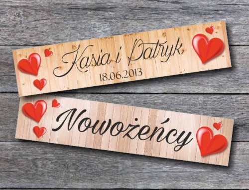 Tablice rejestracyjne ślubne Drewno Deska Czerwone Serca