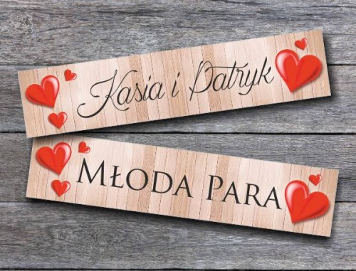 Tablice rejestracyjne ślubne Drewno Deska Czerwone Serca - Młoda Para