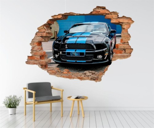 Naklejka Czarny Ford MUSTANG 947 w niebieskie pasy