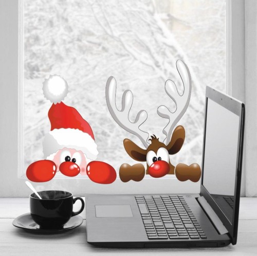 Mikołaj z Reniferem naklejki świąteczne na okno